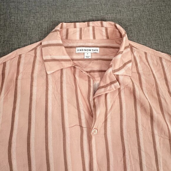 NEW! Mens AND NOW THIS Button Down Shirt Striped Peachy Small Rayon Collared - Picture 4 of 9